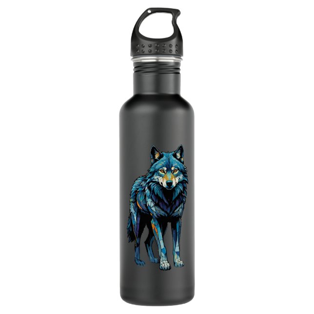 Colourful Mosaic Illustration of Majestic Wolf 710 Ml Water Bottle (Front)
