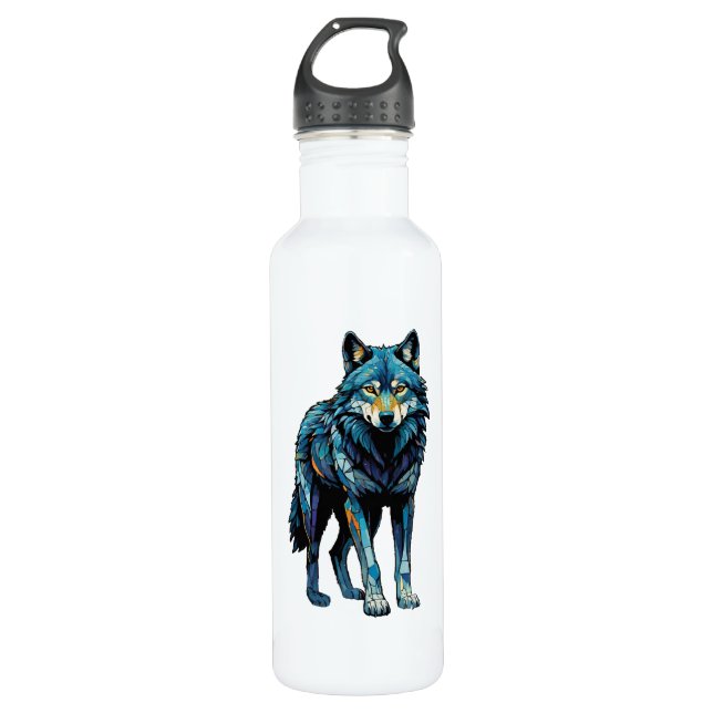 Colourful Mosaic Illustration of Majestic Wolf 710 Ml Water Bottle (Front)