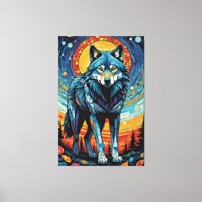 Colourful Mosaic Illustration of Majestic Wolf Canvas Print (Front)