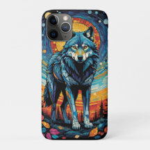 Colourful Mosaic Illustration of Majestic Wolf