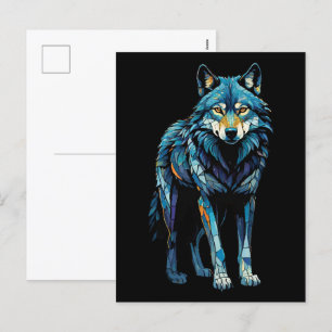 Colourful Mosaic Illustration of Majestic Wolf Holiday Postcard