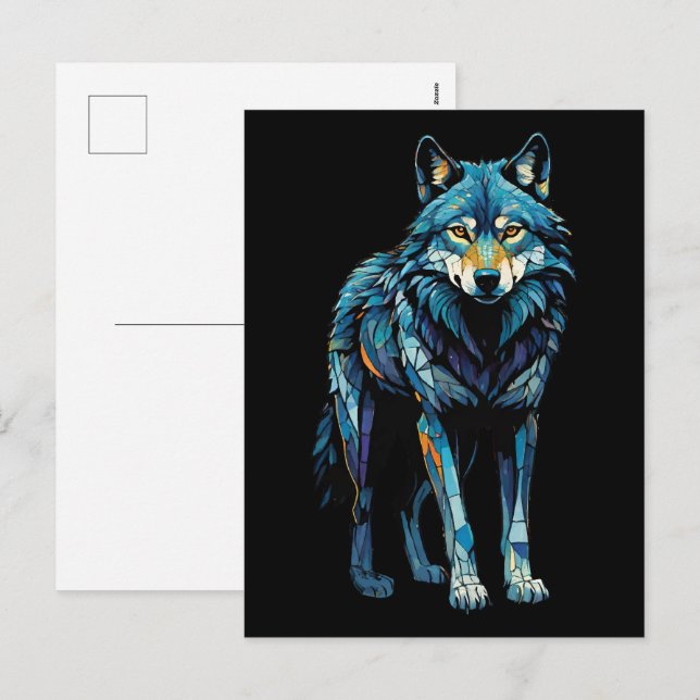 Colourful Mosaic Illustration of Majestic Wolf Holiday Postcard (Front/Back)