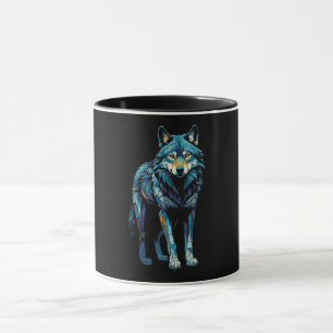 Colourful Mosaic Illustration of Majestic Wolf Mug