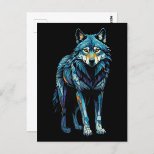 Colourful Mosaic Illustration of Majestic Wolf Postcard