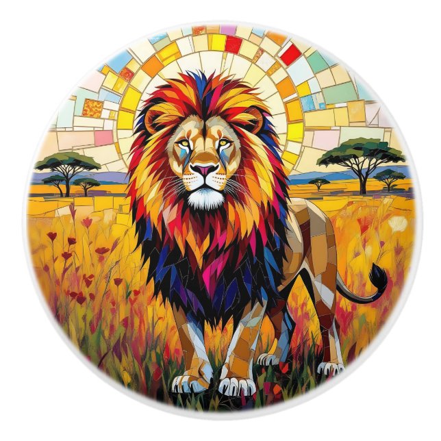 Colourful Mosaic Lion Ceramic Knob (Front)