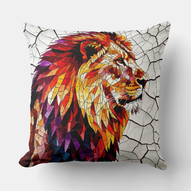 Colourful Mosaic Lion Sculpture Cushion (Front)