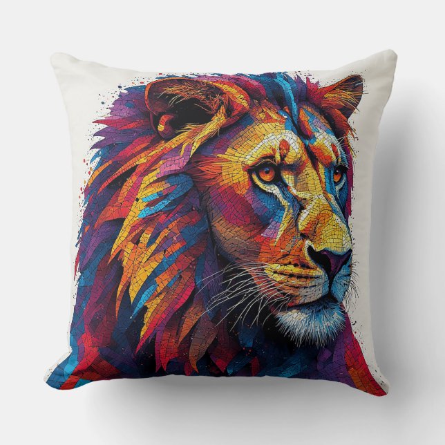 Colourful Mosaic Lion Sculpture Cushion (Front)