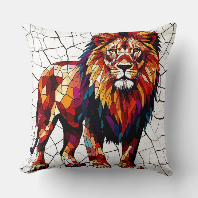 Colourful Mosaic Lion Sculpture Cushion (Front)