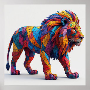 Colourful Mosaic Lion Sculpture Poster