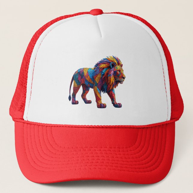 Colourful Mosaic Lion Sculpture Trucker Hat (Front)