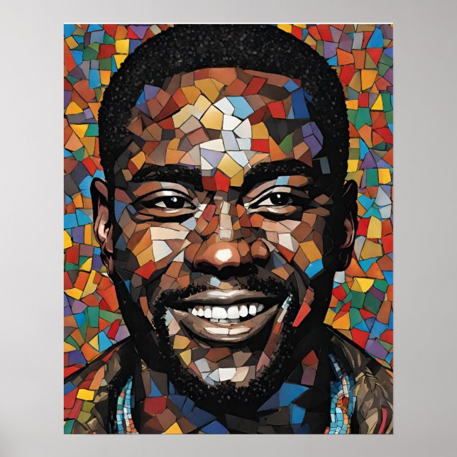 Colourful Mosaic Mans Face Wall Art (Front)