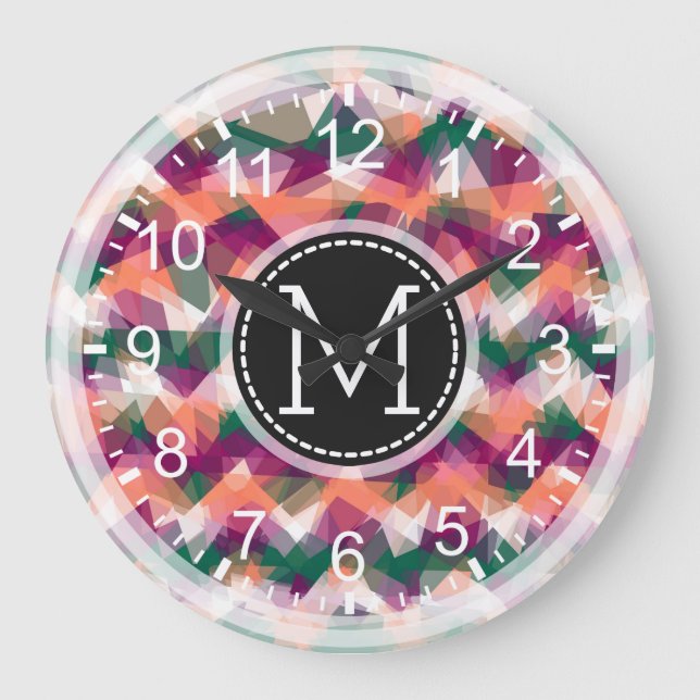 Colourful Mosaic Modern Monogram #5 Large Clock (Front)