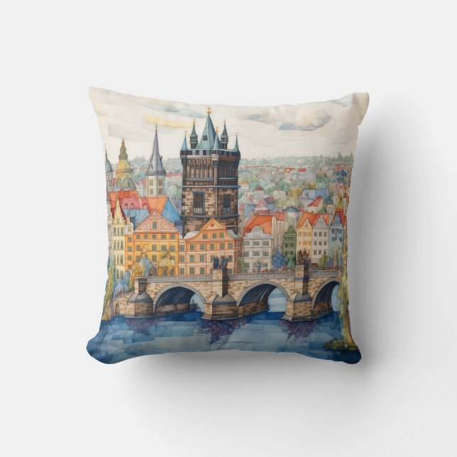 Colourful Mosaic of Prague  Cushion (Front)