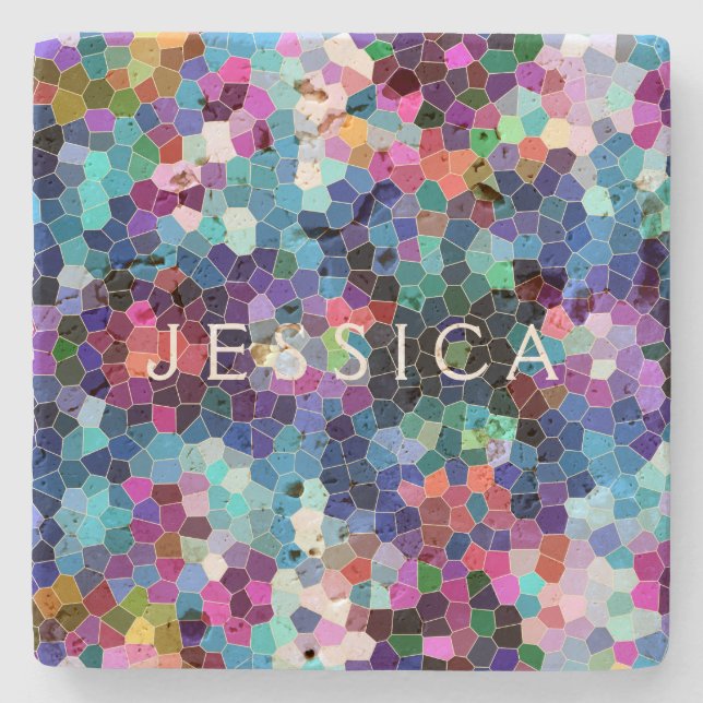 Colourful Mosaic Pattern Stone Coaster (Front)