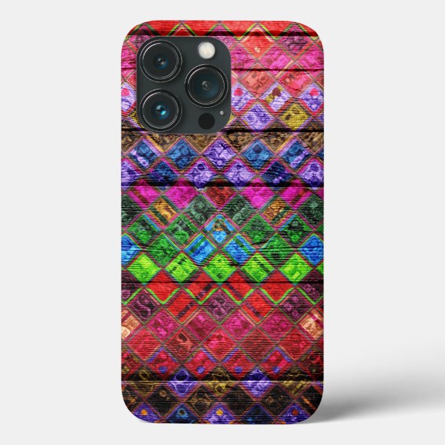Colourful Mosaic Pattern Wood Look Case-Mate iPhone Case (Back)