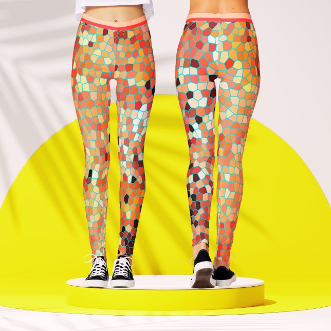 Colourful Mosaic Peach Abstract Geometric Pattern Leggings (Creator Uploaded)
