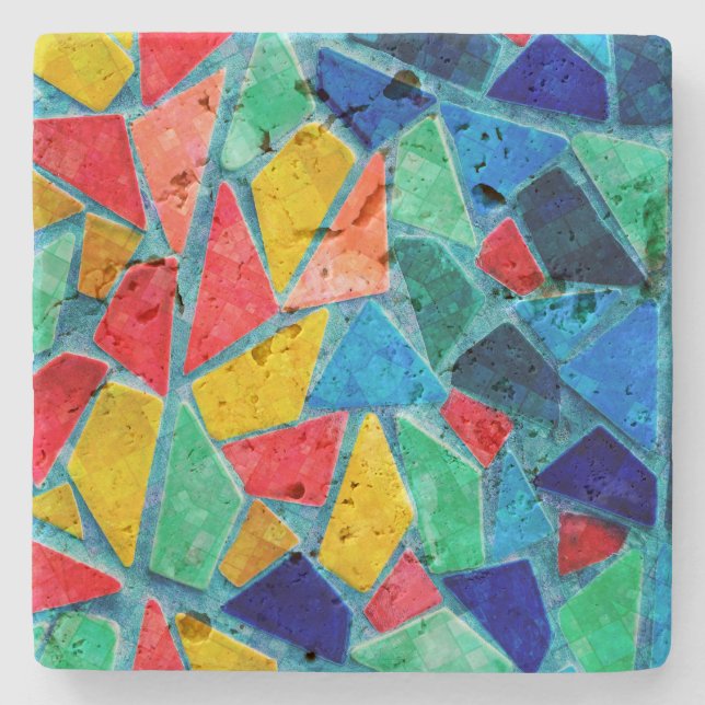 Colourful Mosaic Random Abstract Shapes Pattern Stone Coaster (Front)