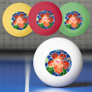 Colourful Mosaic Red Flower Ping Pong Ball