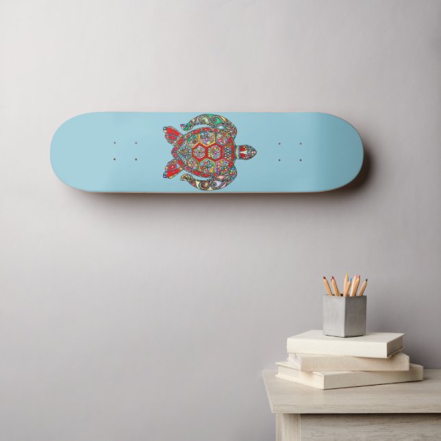 Colourful Mosaic Sea Turtle on Sea Blue Skate Deck (Wall Art (Horz))