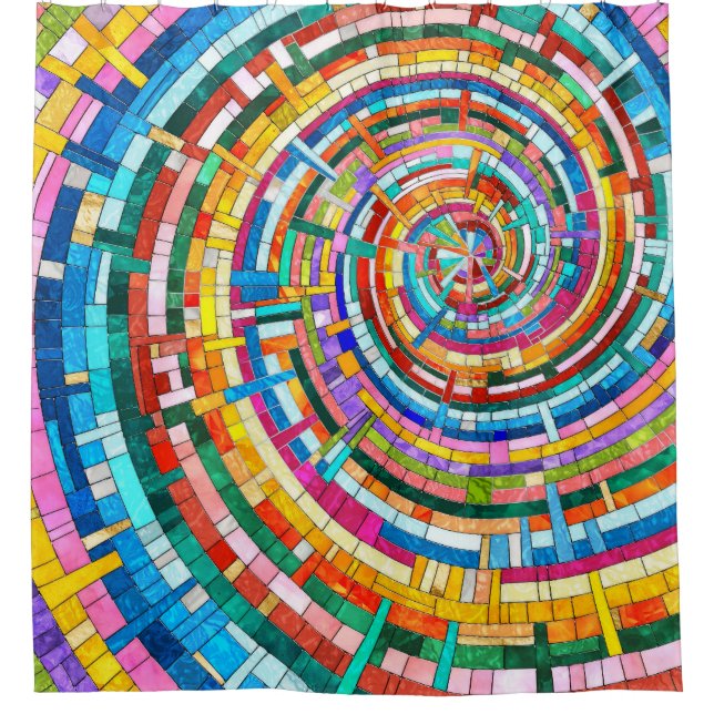 Colourful Mosaic Spiral Shower Curtain (Front)