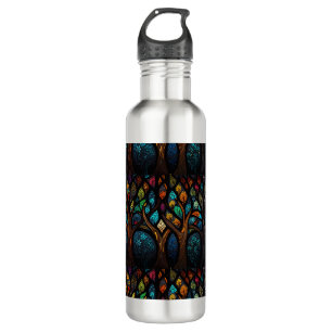 Colourful Mosaic Stained Glass Tree effect design 710 Ml Water Bottle