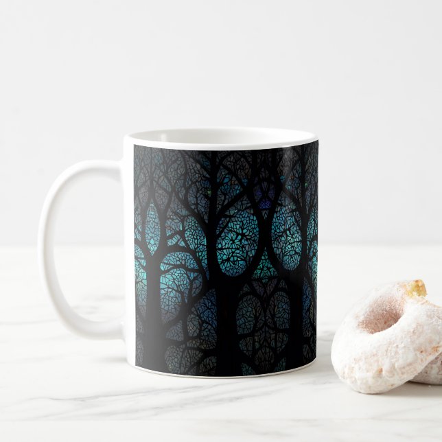 Colourful Mosaic Stained Glass Tree effect design Coffee Mug (With Donut)