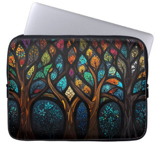 Colourful Mosaic Stained Glass Tree effect design Laptop Sleeve