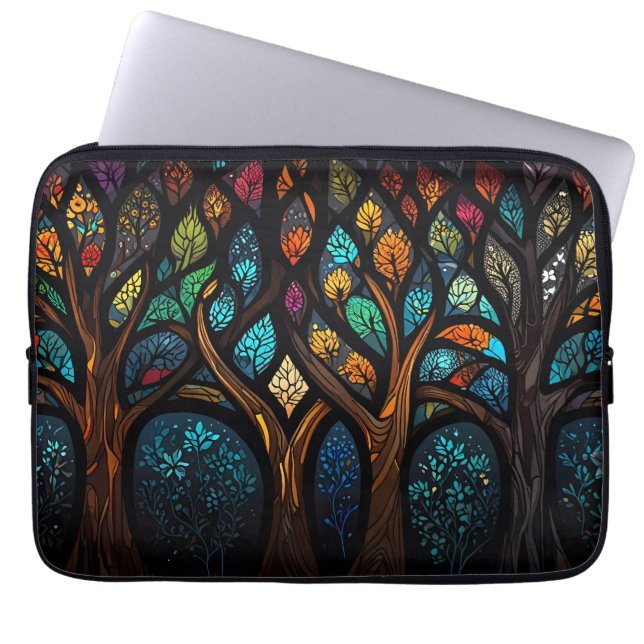 Colourful Mosaic Stained Glass Tree effect design Laptop Sleeve (Front)