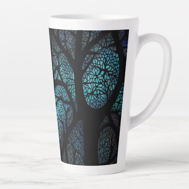 Colourful Mosaic Stained Glass Tree effect design Latte Mug (Right)