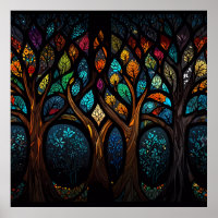 Colourful Mosaic Stained Glass Tree effect design