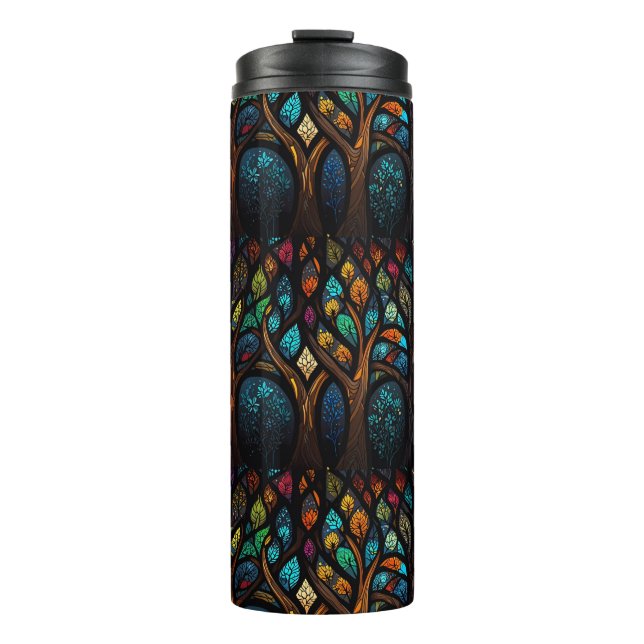 Colourful Mosaic Stained Glass Tree effect design Thermal Tumbler (Front)