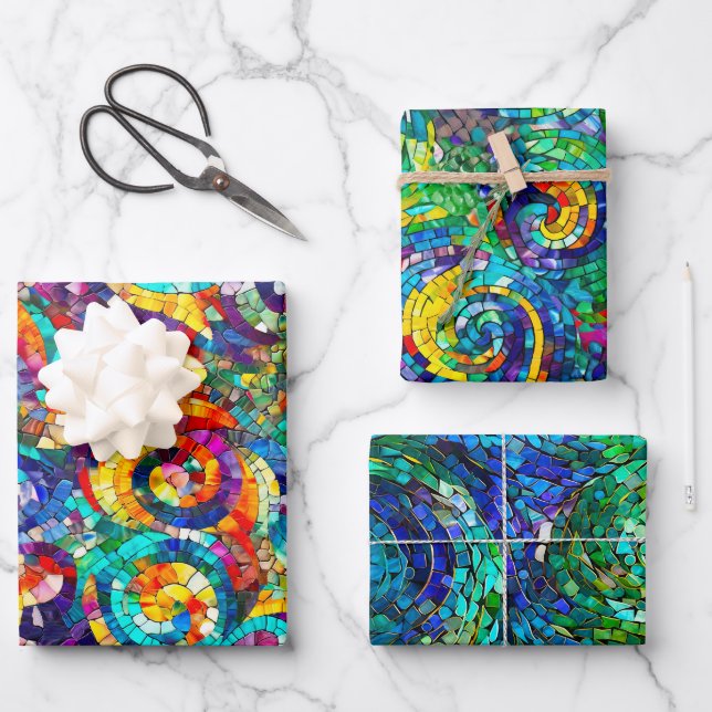 Colourful Mosaic Swirl Pattern Designs Wrapping Paper Sheet (Front)