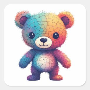 Colourful Mosaic Teddy Bear Square Sticker