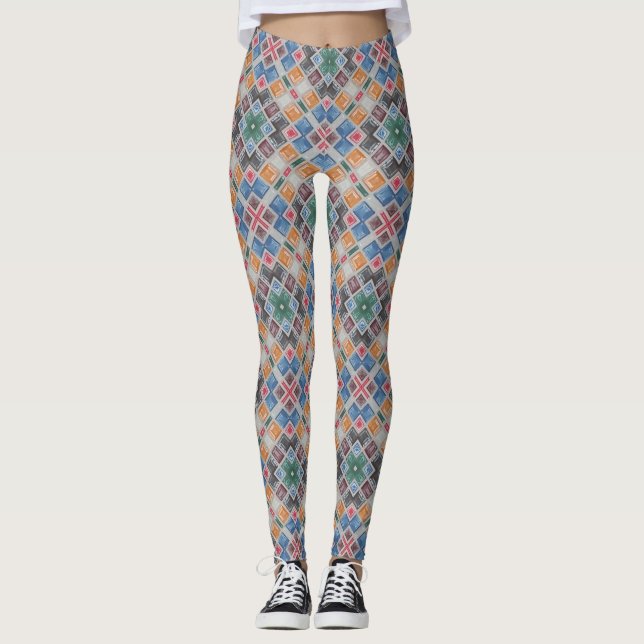 Colourful Mosaic Tile Pattern Leggings (Front)