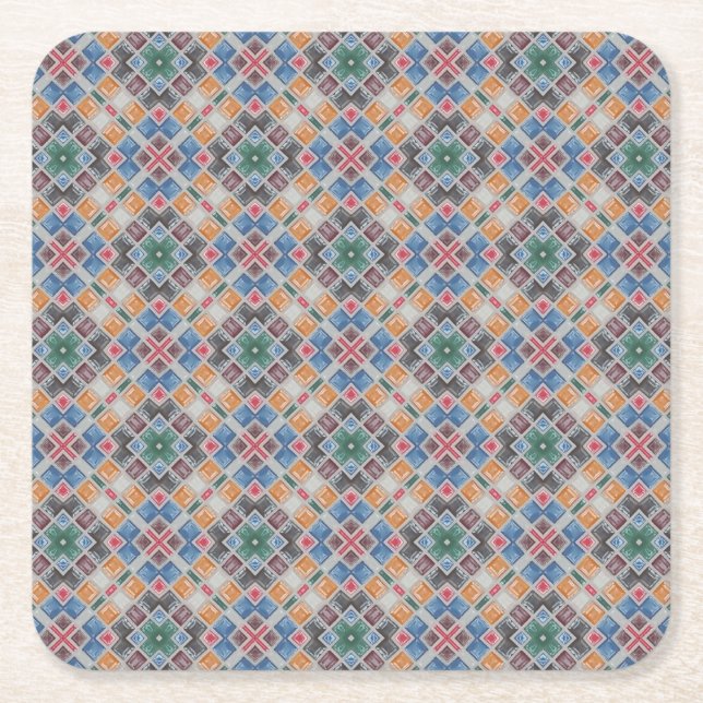 Colourful Mosaic Tile Pattern Square Paper Coaster (Front)
