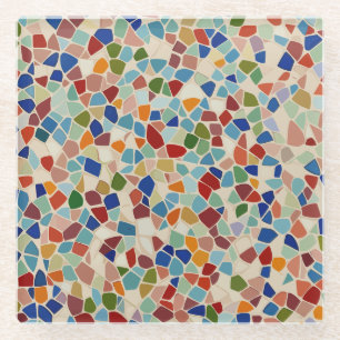 Colourful Mosaic Tiles Pattern Glass Coaster
