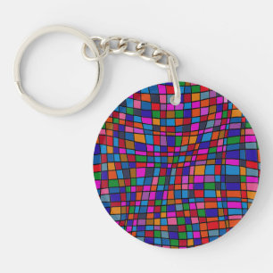 Colourful Mosaic Tiles Pattern Key Ring