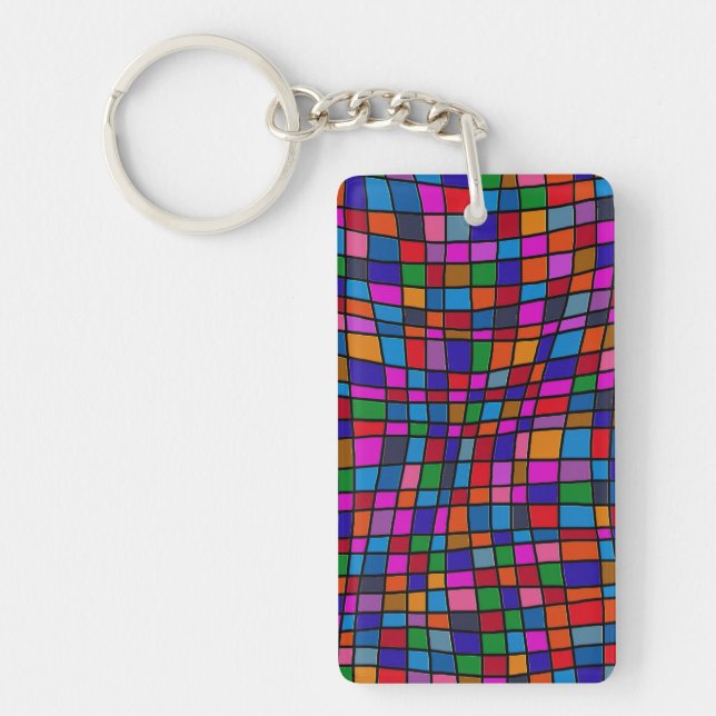 Colourful Mosaic Tiles Pattern Key Ring (Front)