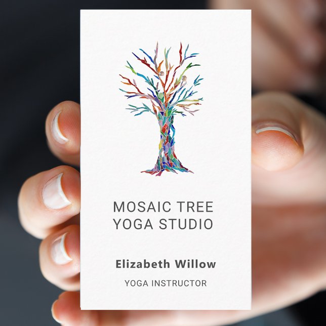 Colourful Mosaic Tree Yoga Studio Business Card (Creator Uploaded)