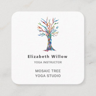 Colourful Mosaic Tree Yoga Studio Square Business Card