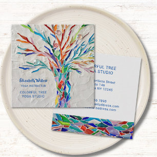 Colourful Mosaic Tree Yoga Studio Square Business Card