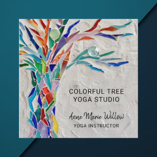 Colourful Mosaic Tree Yoga Studio Square Business Card