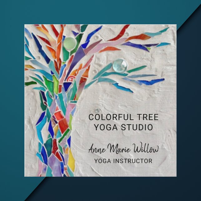 Colourful Mosaic Tree Yoga Studio Square Business Card (Creator Uploaded)
