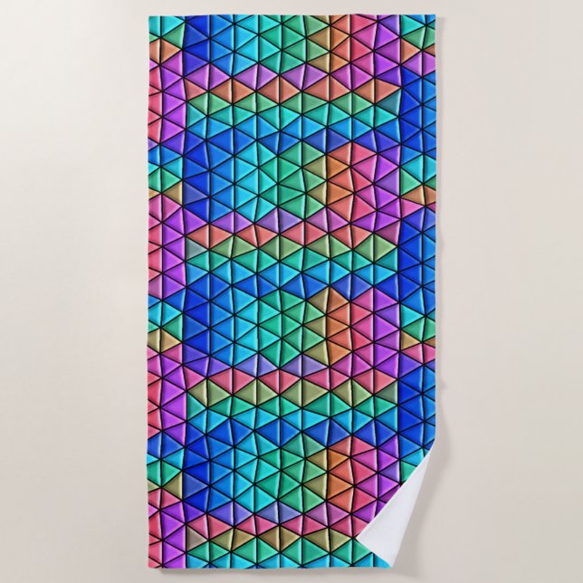 Colourful Mosaic Triangles Pattern Beach Towel (Front)
