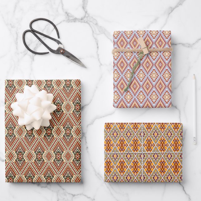 Colourful Mosaic Wrapping Paper Flat Sheet Set of  (Front)