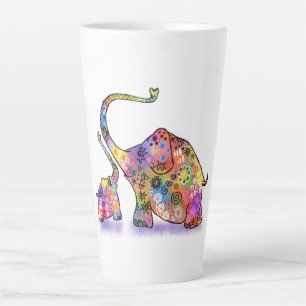 Colourful Mother and Baby Elephant Latte Mug