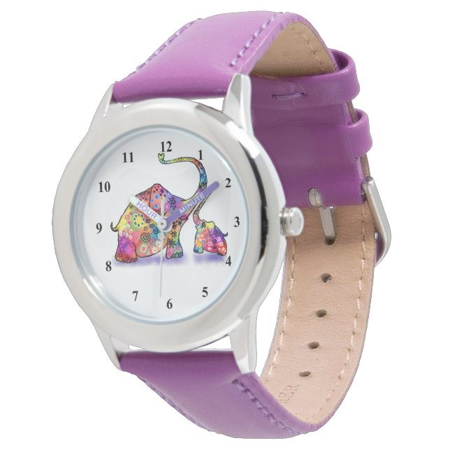Colourful Mother and Baby Elephant Watch (Angled)