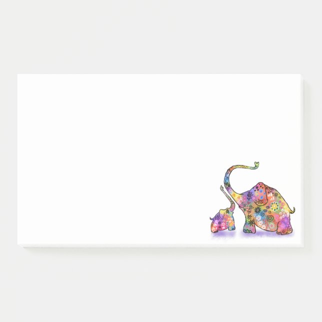 Colourful Mother and Baby Elephants Post-it Notes (Front)