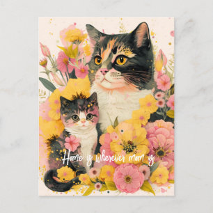 Colourful Mother Cat and Kitten Postcard for Mum