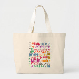 Colourful mother in many languages large tote bag